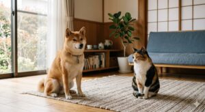並んでくつろぐ柴犬と三毛猫｜犬と猫の帰巣本能の違いを比較