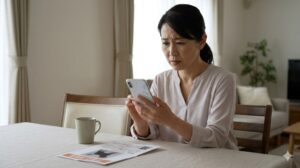 代替テキスト(alt): ペット探偵への依頼を検討しスマートフォンで調べる飼い主のイメージ