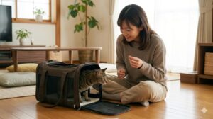 災害に備えた犬・猫用フードと水の5〜7日分備蓄の様子