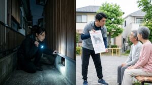 悪質なペット探偵業者に契約を急かされ困惑する飼い主のイメージ